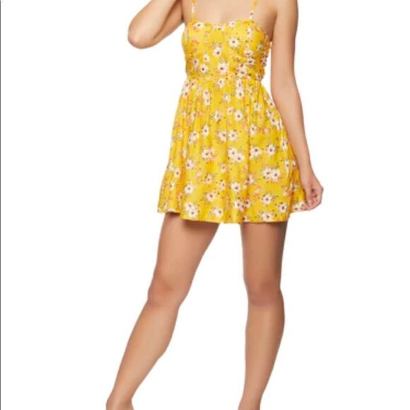 🆕 JOLIE and Joy yellow floral print sundress with padded cups sz M - Picture 5 of 15